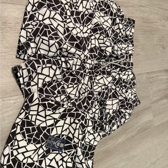 Geometric Black and White Swim Trunks